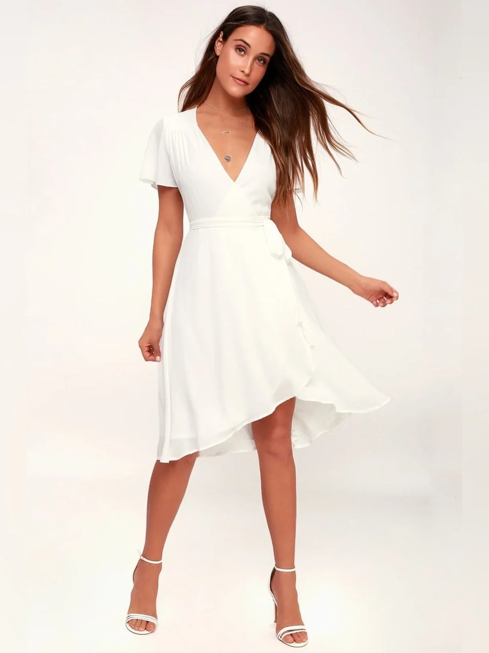 LULU'S Rise To The Occasion White Midi Wrap Dress